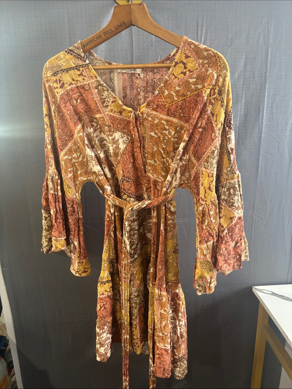 Rip Curl Boho Patchwork Mini Dress - Rust & Mustard